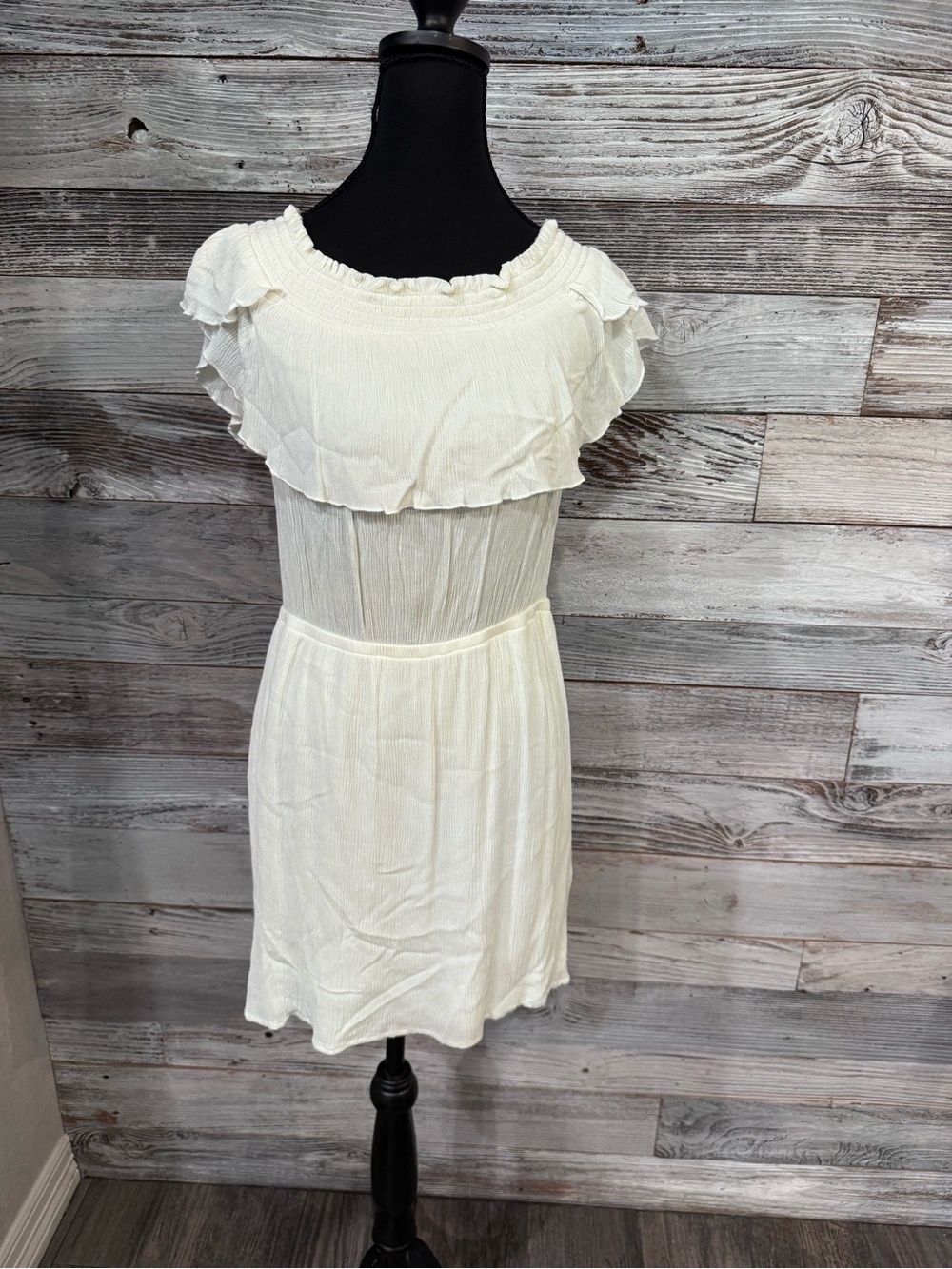 Express Ivory Ruffle Off-Shoulder Mini Dress